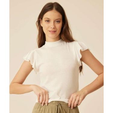 Imagem de Blusa Feminina Canelada Gola Alta Babado Marisa-55052, Branco, P