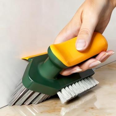 Imagem de Escova de argamassa 4 em 1 com rodo, cerdas duráveis, escovas resistentes com alça para banheiro e cozinha, piso de azulejo parede de banheiro / canto/janela (verde)