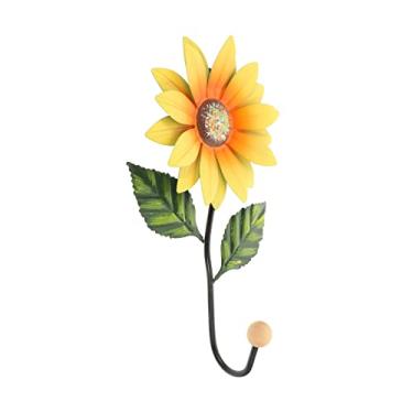 Imagem de Unomor Cabide de parede de girassol de ferro com gancho amarelo, arte de parede floral decorativa para banheiro e cozinha gancho criativo para casa de banho e exterior para ambientes internos e