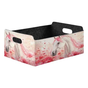Imagem de Burbuja Caixa de armazenamento dobrável de cavalo branco com alças – caixa de armazenamento de feltro para organizar brinquedos, livros, maquiagem, panos, meias na prateleira, armário e quarto