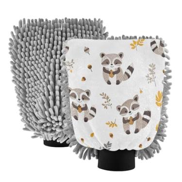 Imagem de STAYTOP Luvas de lavagem de carro de guaxinim de desenho fofo, 2 peças, luvas de microfibra de chenille, sem arranhões, panos de esponja de lavagem ultra absorventes para carros, limpeza doméstica - M