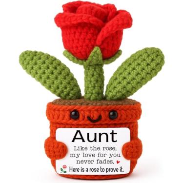 Imagem de YUEYUQIU Presentes de tia de sobrinha, sobrinho | Flor de rosa de crochê feita à mão, Love Never Fades Best Auntie Ever Presentes de aniversário para ela, lindo Natal Dia das Mães decoração de casa