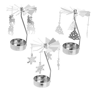 Imagem de 3 peças de castiçal giratório de metal com design de floco de neve, castiçal giratório para mesa de Natal, decoração de casa