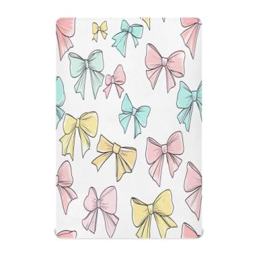 Imagem de STAYTOP Lençol de berço fofo com gravata borboleta para meninos e meninas, lençol com elástico para berço padrão e colchão infantil, de microfibra supermacia, 132 x 71 cm