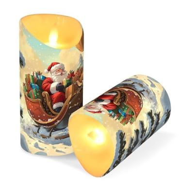 Imagem de Blueangle Pacote com 2 velas de rena de Papai Noel sem chama com controle remoto e temporizador, velas LED cintilantes (7,6 cm x 9,9 cm) para decoração de casa, casamento, acampamento (506)