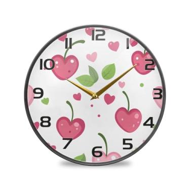 Imagem de YETTASBIN Relógio de parede acrílico cereja – Silencioso, sem tique-taque, operado por bateria, relógio redondo decorativo criativo para cozinha, sala de estar, banheiro, decoração de escritório em