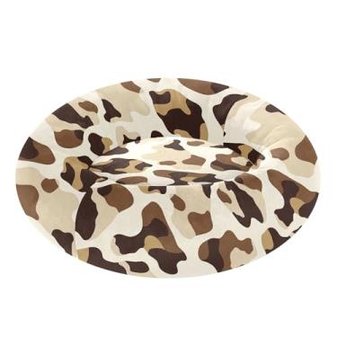 Imagem de SEHANY Cama de cachorro com estampa de vaca marrom, removível e lavável, pequena, redonda, cama de gato fofa, super macia, confortável para animais de estimação com fundo antiderrapante para cães