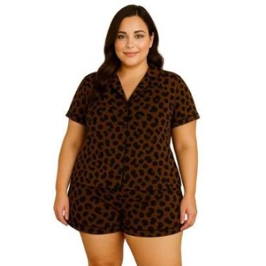Imagem de Pijama Americano Estampado Plus Size Blusa com Botões que Abrem e Short Anastácia 50 52 54 56-Feminino