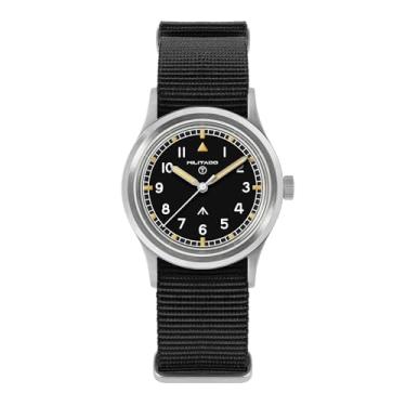 Imagem de TACTICAL FROG Militado Relógio de campo de 36 mm VH31 Japão Movt com Sweep Seconds Relógio masculino estilo militar com pulseira de nylon, 100 m à prova d'água - Série ML13/ML14, Mostrador preto