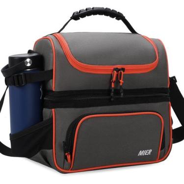 Imagem de Lancheira MIER Bolsa térmica isolada com 2 compartimentos cinza/laranj