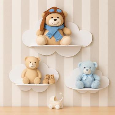 Imagem de Trio de Prateleiras de Nuvem Para Decoração Nichos em MDF Quarto Infan