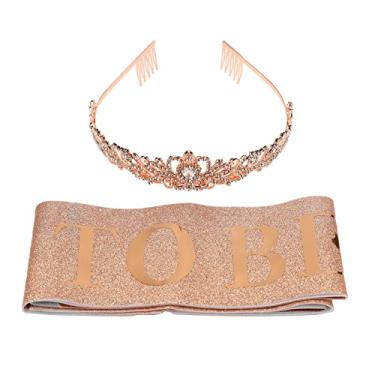 Imagem de aqxreight Kit de Coroa de Faixa de Noiva Preto Faixa de Letras para Noiva Com Brilhantes Coroa Decorativa Decorações de chá de Panela Prata o Kit Cinto Linda de (Ouro rosa)
