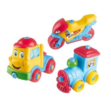 Imagem de Kit de Brinquedos com Moto, Trem e Caminhão, Multicolorido, Plástico, 3 Peças, para Crianças a partir de 3 Anos, com Adesivos