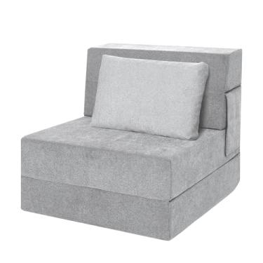 Imagem de Ressainic Sofá-cama Colchão dobrável, sofá-cama, cadeira, cama, colchão com almofada para sala de estar, escritório em casa (cinza escuro - veludo cotelê, solteiro)