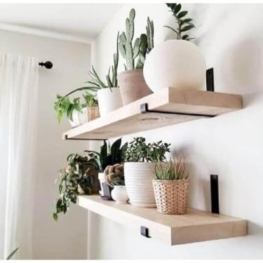 Imagem de Kit 4 Prateleiras Industriais 60cm com Mão Francesa Invertida em Ferro Prateleira de Madeira Pinus Estilo Rústico para Cozinha Sala Quarto (KIT 4 PRATELEIRA NATURAL 60CM)