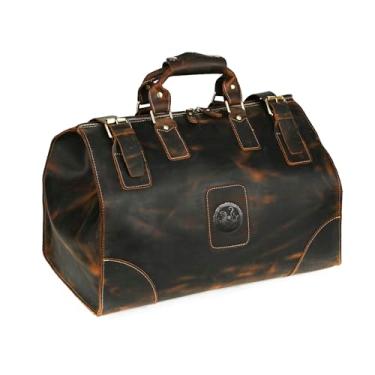 Imagem de Handadsume Lona resistente à água + bolsa de viagem de couro bolsa de ginástica bolsa de fim de semana para homens FB8151, 100% couro genuíno - marrom, Medium, Estilo vintage retrô elegante sem rua