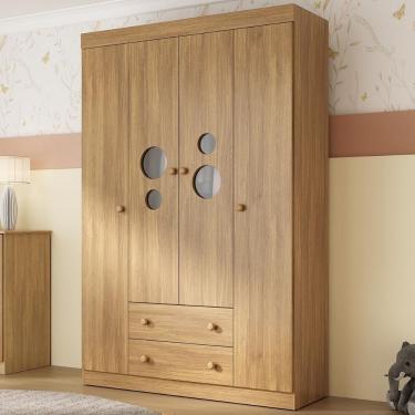 Imagem de Guarda-roupa Infantil 122cm Com Vidro 4 Portas E 2 Gavetas Pirulito Multimóveis Mp4468 Madeirado