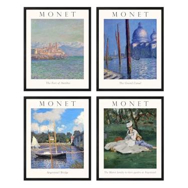 Imagem de Conjunto de 4 peças de arte de parede Claude Monet - Blue Water Lilies Prints Pictures, 20 x 25 cm