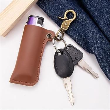 Imagem de Capa de isqueiro de couro com chaveiro, bolsa de suporte de isqueiro portátil para bolso ou mini isqueiros, capa protetora de couro para equipamentos de acampamento EDC e transporte ao ar livre