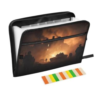 Imagem de Pasta sanfonada pequena cena de batalha com chamas tamanho carta A4 organizador de documentos com bolsa frontal para lápis