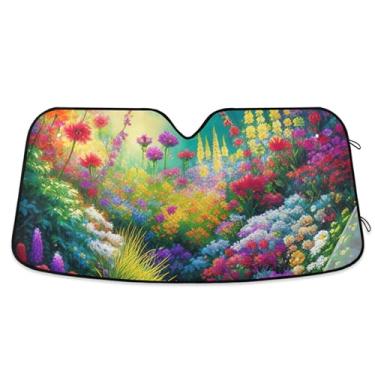 Imagem de Guarda-sol personalizado vibrante jardim flores coloridas para para-brisa de carro engraçado retrátil dobrável caminhão carro janela persianas para-brisa frontal M, 139.7 cm x 70.1 cm