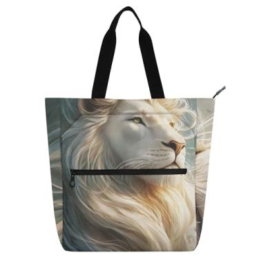 Imagem de GAIGEO Lindas bolsas femininas de juba de leão branca para trabalho, lona, faculdade, escola, bolsas, bolsas fofas, para amantes de livros