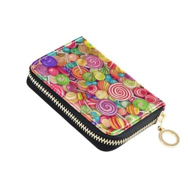 Imagem de Carteira feminina de couro com bloqueio de RFID, porta-cartões de crédito, pequeno zíper e porta-dinheiro, doces coloridos, desenho de pirulito