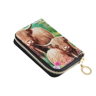 Imagem de Carteira com porta-cartões, bloqueio de RFID, zíper ao redor, carteira feminina, pequena carteira masculina com bolso para moedas, vacas das terras altas, animal colorido