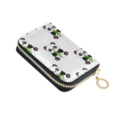 Imagem de Carteiras de couro para mulheres, carteiras de cartão de crédito, bloqueio de RFID, pequena carteira com zíper com bolsa de moedas, desenho animado fofo Pandas Branca