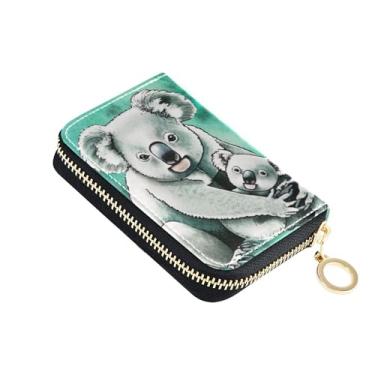Imagem de Carteira feminina de arte de urso coala em aquarela com zíper ao redor do porta-cartão de crédito com bloqueio de RFID minimalista carteira para moedas com zíper