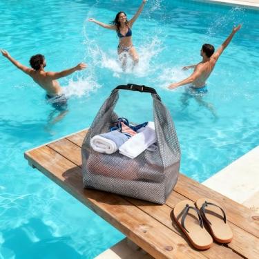 Imagem de 1 bolsa úmida e seca, impermeável, malha de secagem rápida com compartimento separado e vedação roll-top para roupas de banho, roupas de ginástica, itens essenciais de viagem, cinza, P