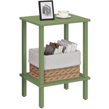 Imagem de TUTOTAK Mesa de extremidade, conjunto de 2, mesa lateral, mesa de cabeceira, prateleira de armazenamento de 2 níveis, mesa de sofá para espaço pequeno, sala de estar, quarto, verde-oliva TB01BOG035