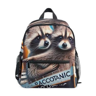 Imagem de GAIGEO Cute Raccoon Titanic Print Backpack for Toddler with Whistle, 2 Bottle Pockets, Lightweight, Toddler Travel Backpack 10x4x12 In, for Ages 3-8