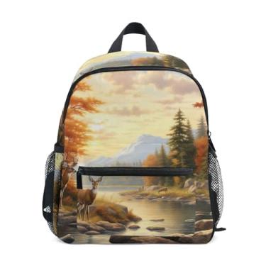 Imagem de GAIGEO Painting Deer Autumn Forest Backpack for Kids with Whistle, Adjustable Chest Strap, Backpack for Preschool Girl Lightweight & Compact for Ages 3-8