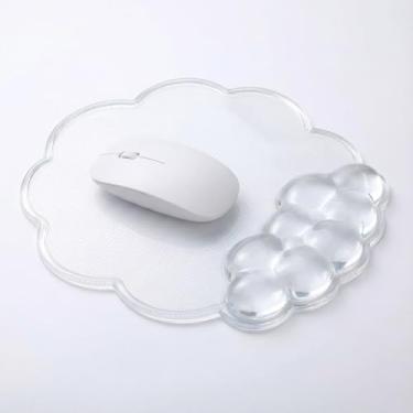 Imagem de Copkim Mouse pad de gel nuvem com descanso de pulso, mouse pad ergonômico transparente, suporte de pulso para alívio da dor, mouse fofo com base de poliuretano antiderrapante adequado para escritório