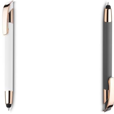 Imagem de Caneta esferográfica em metal Emborrachada com ponta touch escrita em azul. Design moderno e Anotações (Branco e Cinza 2)