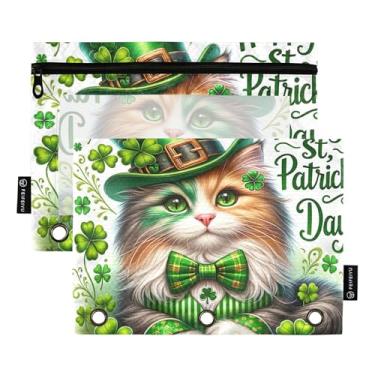 Imagem de Linda bolsa de lápis de São Patrício Trevo de São Patrício com 3 anéis, bolsa de lápis, fichário com zíper, caneta, sala de aula, escola, pastas transparentes, bolsos, armazenamento 25 x 18 cm, 2