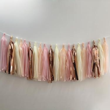 Imagem de 20 peças de guirlanda de franja de papel 20 peças, design DIY com franjas coloridas para casamentos, festas de aniversário e cenários de fotos, ouro rosa