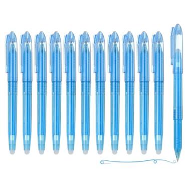 Imagem de PATIKIL 12 canetas de gel apagáveis, caneta de marcação apagável a calor de 0,5 mm com tampa, marcadores de tecido de escrita suave para planejamento de costura, desenho, escrita, tinta, azul celeste