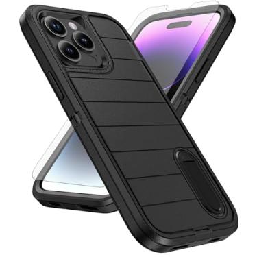 Imagem de Asuwish Capa de celular para iPhone 14 Pro 6,1 polegadas com protetor de tela de vidro temperado e suporte macio Slicone Hard Holder iPhone14Pro 5G i i-Phone i14 iPhone 14 4 14Pro feminino masculino