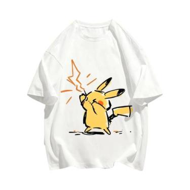 Imagem de Camiseta Masculina De Verão Harajuku Pikachu 100% Algodão Estampada Ca