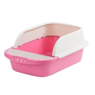 Imagem de Bandeja Higiênica para Gatos com Borda Alta, Rosa e Branco, Sistema de Peneira Removível (Rosa)