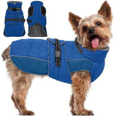 Imagem de QBLEEV Jaqueta quente para cães – Casaco de inverno refletivo ajustável com gola rolê para clima frio, roupa de neve de lã impermeável para cães pequenos, médios e grandes