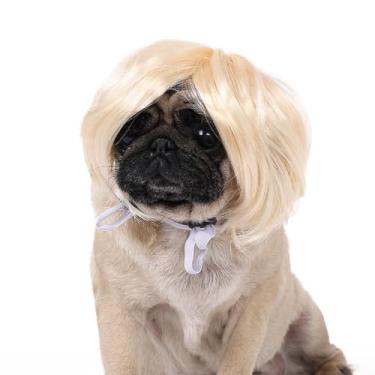Imagem de FSDWSIGF Perucas engraçadas para cosplay para cães, gatos, peruca ajustável, rosa, tamanho único, Halloween, Natal, aniversário, feriado, cão, gato, pequeno, médio, grande