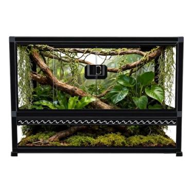 Imagem de Caixa de vidro de terrário para répteis 56 cm × 35 cm × 30 cm, tanque de abertura frontal com parte superior de malha, montagem fácil para pequenos répteis, lagartixas, lagartos, cobras, tartarugas e