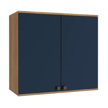 Imagem de Armário Aéreo Celeste Kappesberg 100% MDF 2 Portas Nogueira/Azul 80cm