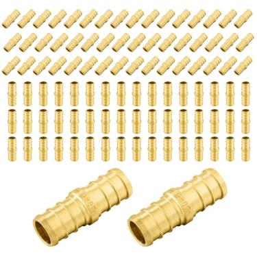 Imagem de Pacote com 100 acessórios PEX Niikappu 1/5.1 cm x 1/5.1 cm Pex acoplamento reto, acessórios de tubulação de crimpagem de latão para tubos PEX, ASTM F1807
