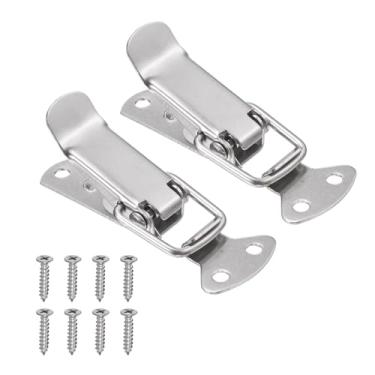 Imagem de PATIKIL 2 peças de trava de aço inoxidável acionada por mola, caixa de ferramentas de 5,8 cm, trava de fixação com parafusos de montagem para caixa de madeira de celeiro de porta de armário