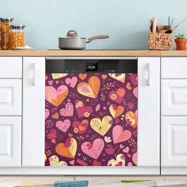 Imagem de ATTX Capa magnética para lava-louças dia dos namorados corações | Adesivo decorativo de eletrodomésticos de 58 x 66 cm para armários domésticos e eletrodomésticos #25