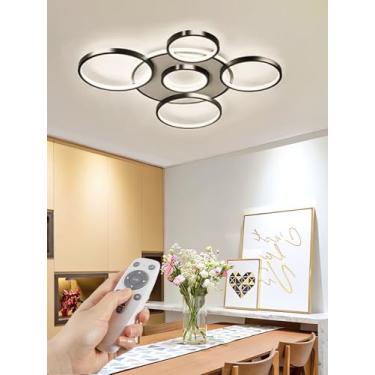 Imagem de Luminária de teto LED moderna e regulável para sala de estar, Ø85cm, preta, redonda, 74W, regulável continuamente, 3000-6000K, em metal e acrílico, para quarto, escritório ou quarto infantil